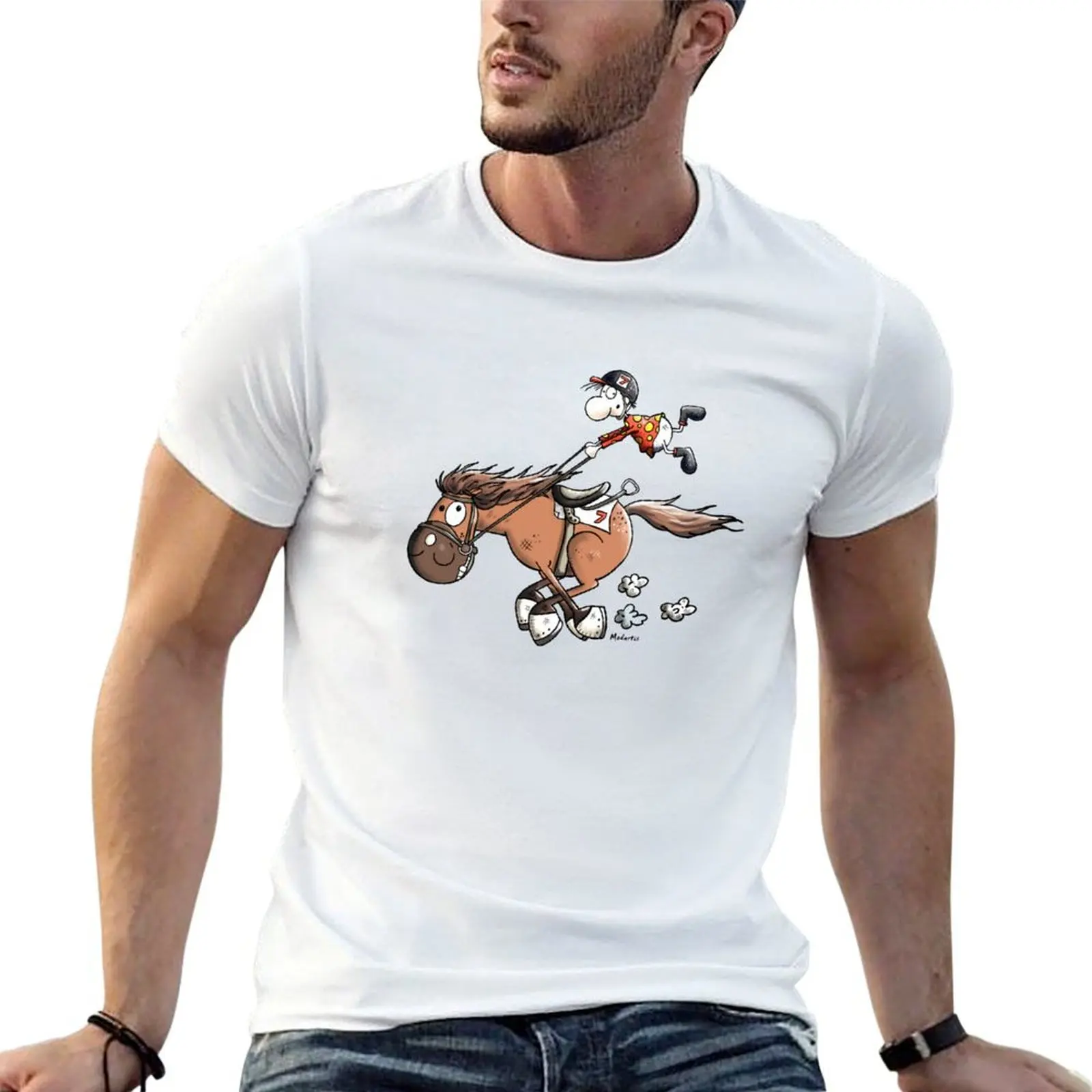 

Furious racehorse with jockey cartoon T-Shirt man t shirt luxury t shirts cotton 100% T-Shirt