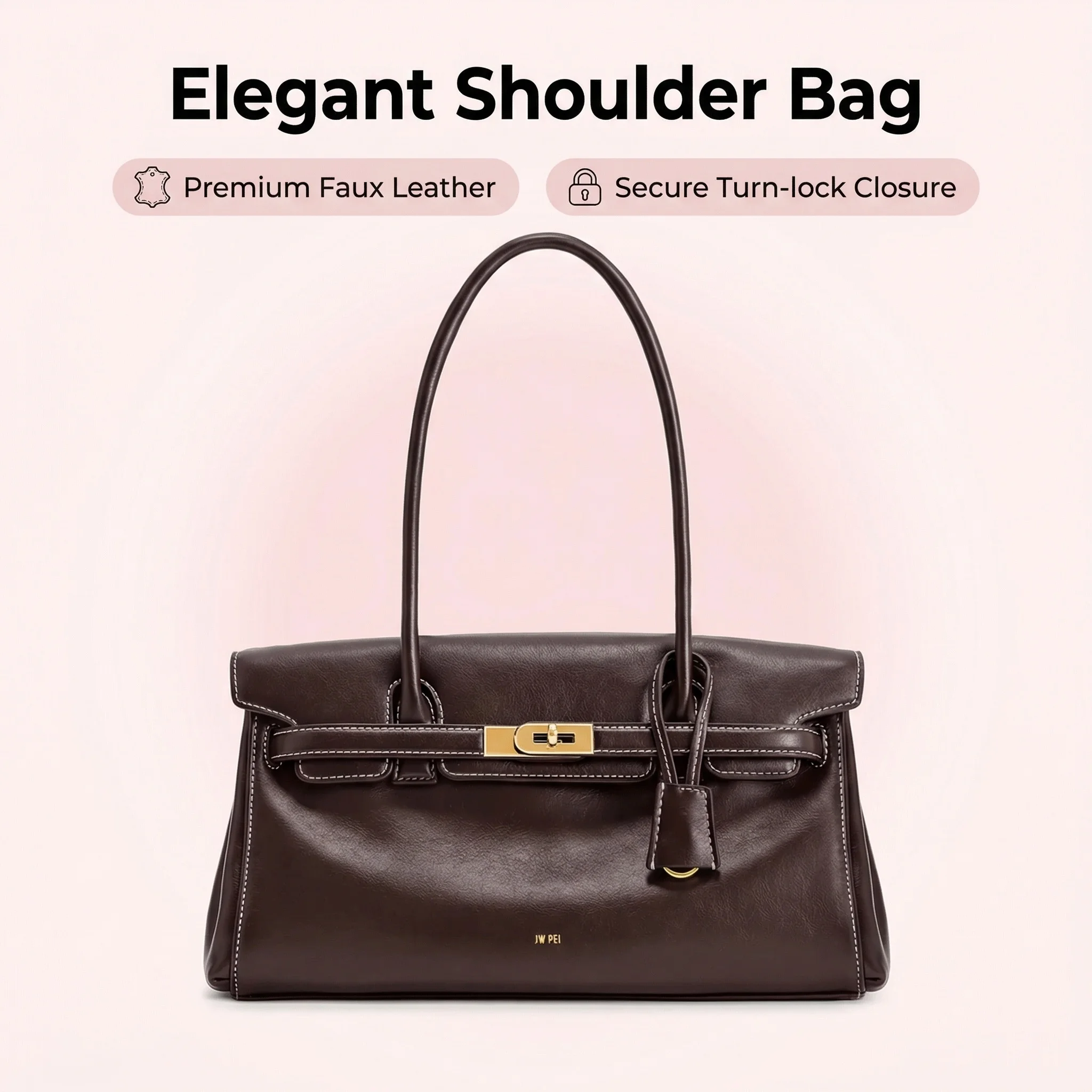 

JW PEI New Women's Soft Leather Underarm Bag Trendy Lock Buckle Small Design Large Capacity Breadstick Handbag for Daily Commute
