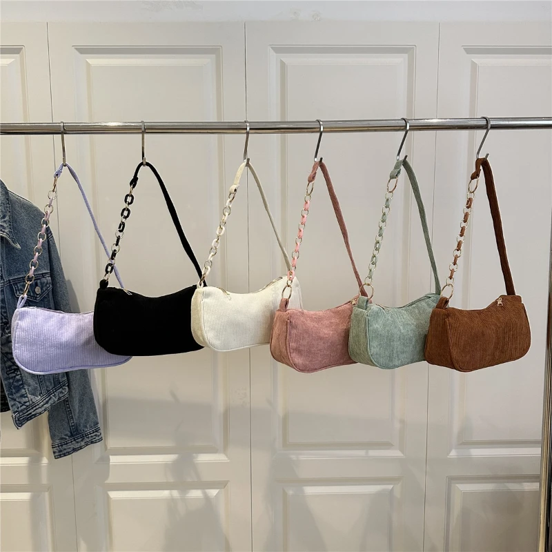 

Trendy Vintage Handbags Women Autumn Winter Corduroy Underarm Bag Zipper Shoulder Small Bags Female Soft Casual Clutch Handbag