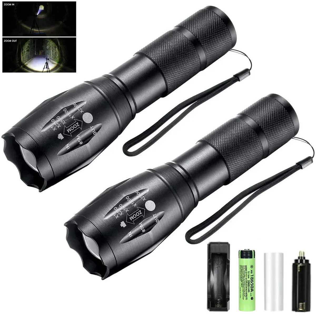 

2 Pack Rechargeable LED Flashlight, Zoomable Flashlights Al Alloy Portable Handheld Flashlights with 5 Modes,Waterproof Tatical