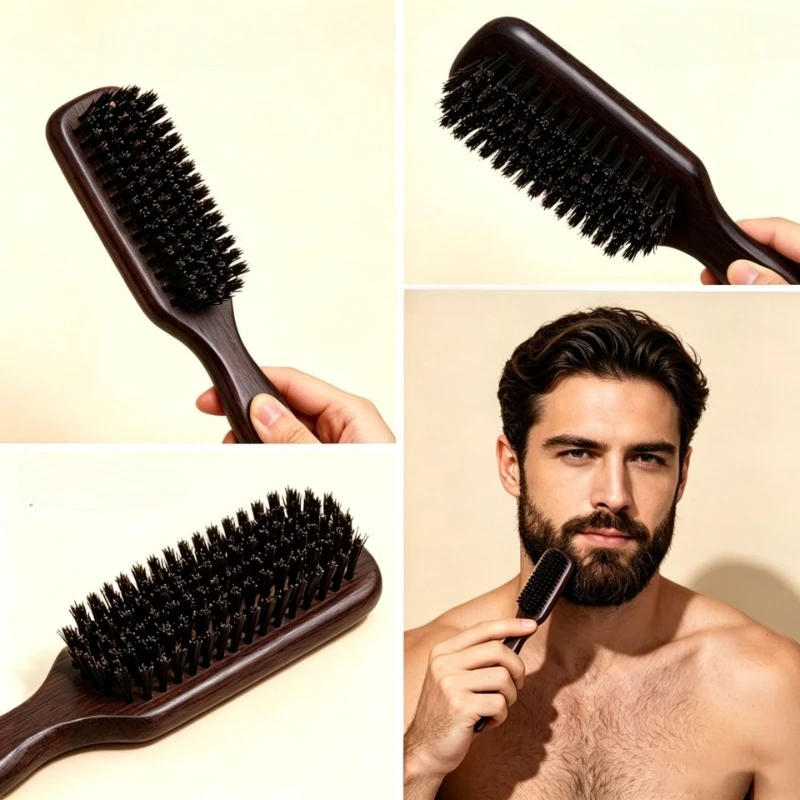 

Bristle Smoothing Comb -Soft/Medium Hardness,Unisex -Wooden Handle,Back-To-School And Travel Essential,Hairbrush,Detangling Comb