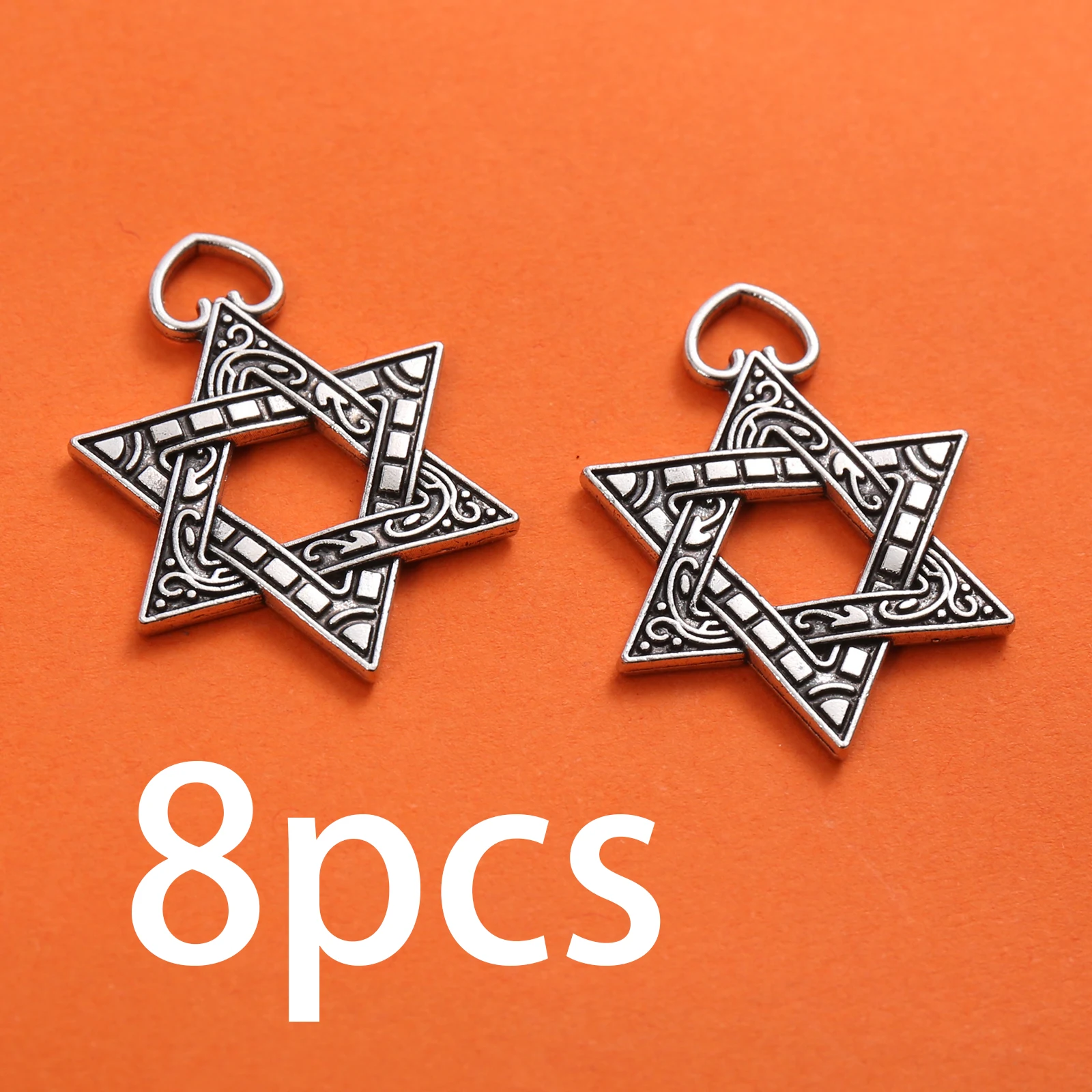 8 Pieces of Vintage Patterned Hexagram Handmade Accessories, Featuring Hollowed-Out Entwined Embossed Designs, Simple and Unique Styles, Suitable for DIY Bracelets, Necklaces, and Earrings, and as Handmade Beaded Decorative Accessories