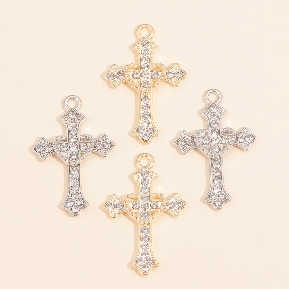 10Pcs Gold Silver Color Fashion Crystal Cross Pendant Necklace for Women Jewelry Making Bracelet Earrings DIY Accessories Findin