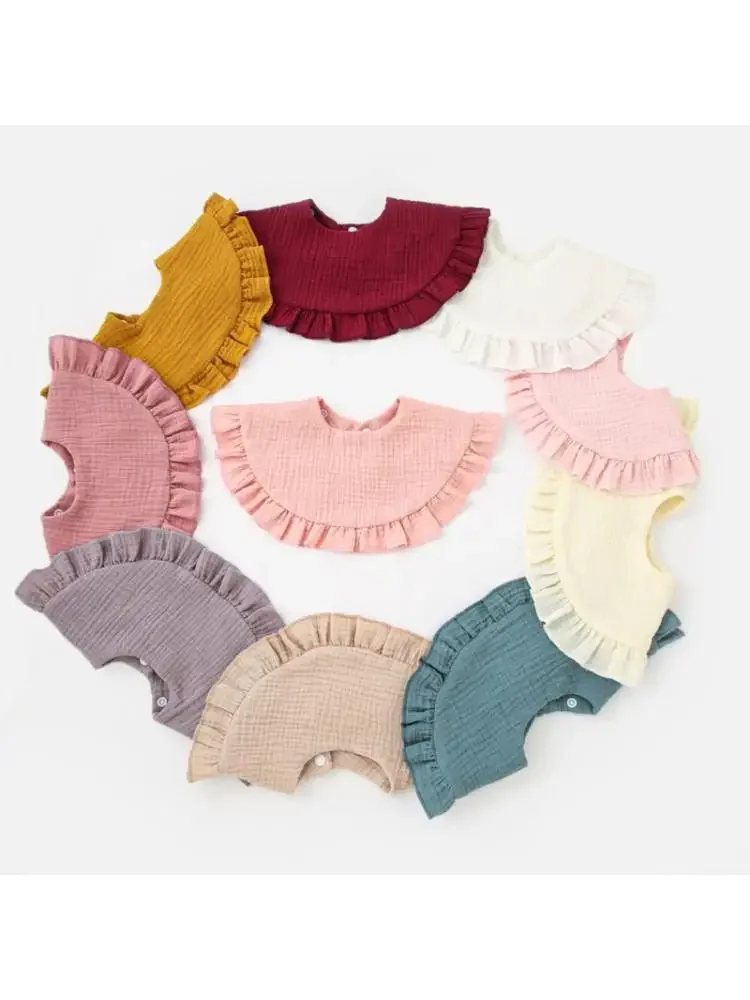 Bavoir d'alimentation coréen pour bébé, serviette de salive en dentelle solide à volants pour nourrissons, coton doux, rot grill pour nouveau-né, bavoir pour tout-petits et enfants