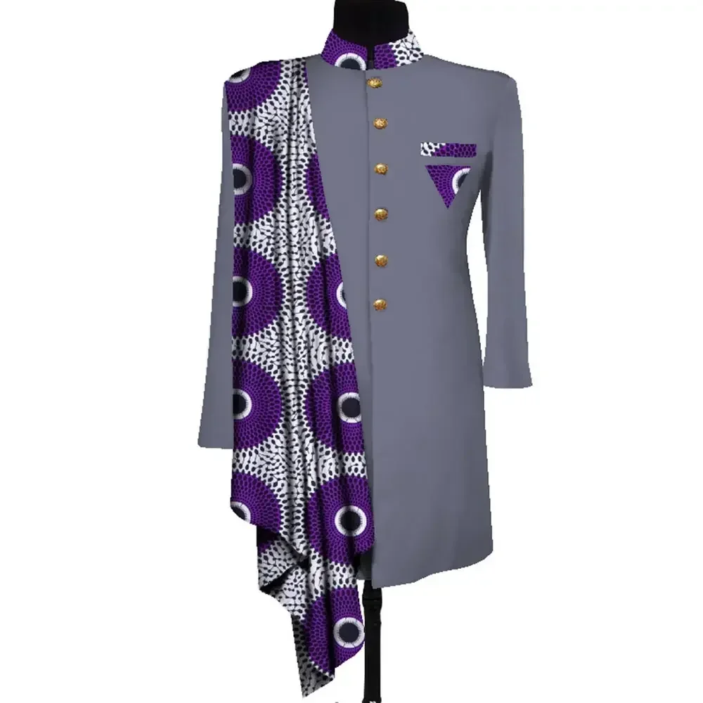 African Men Coat Long Sleeve Men Clothes Suit Jacket Dashiki Tops Coat Print Patchwork Blazer Wedding Dress Suit Shirt WYN1055