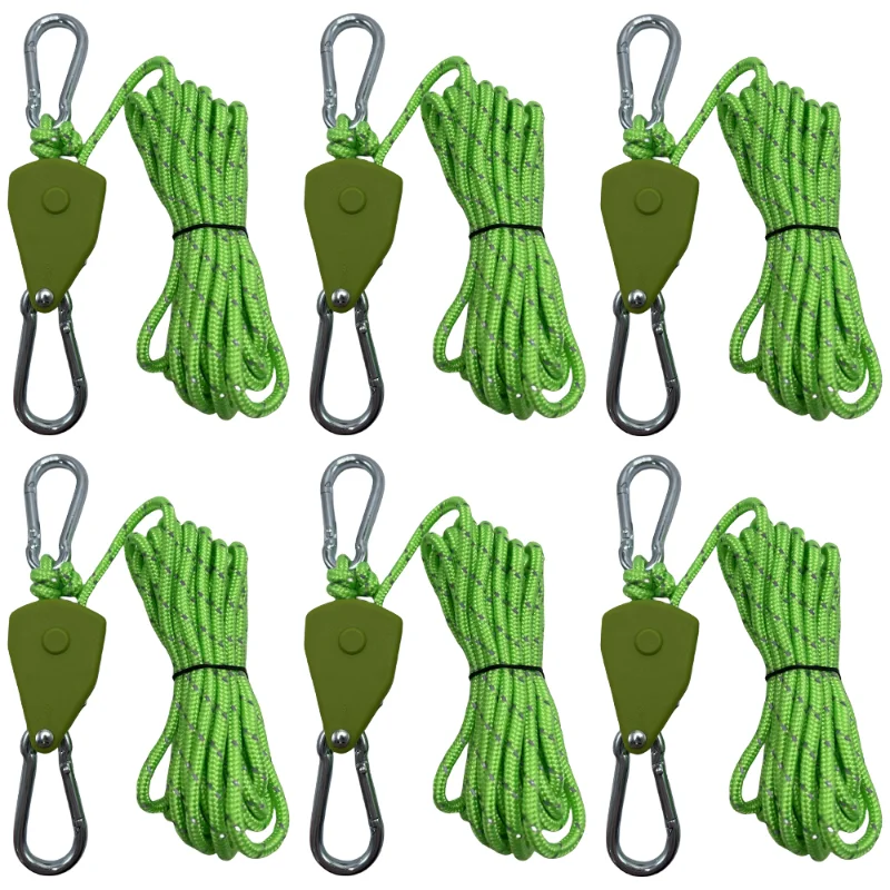 

6pcs Reflective 4M 4mm Tent Rope Fastener Fixed Buckle Pulley Tensioner Ratchet Hangers Awning Wind Rope Tie DownTentAccessories