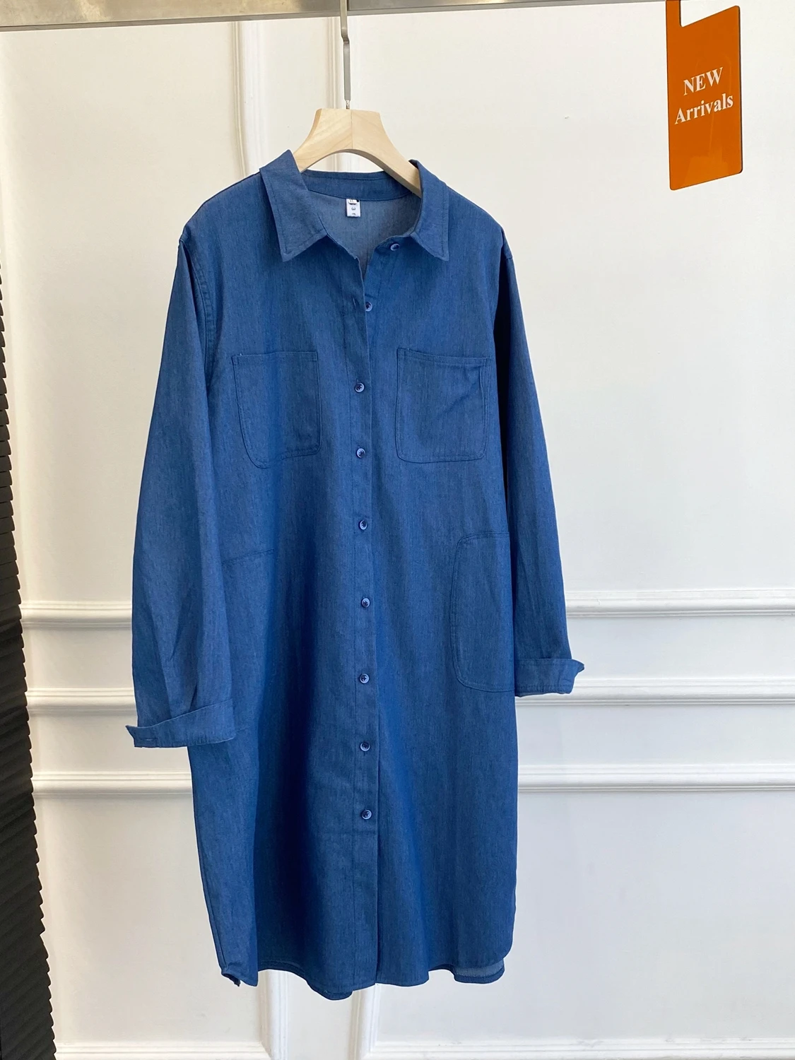 Faionable Cotton Denim irt Women's Mid-Length Outerwear  Collar Button Detail Pure Color Commute Sle Spring 2023