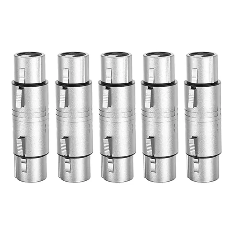 B03B-Zinc Alloy Housing 3 Pin Microphone Connector, 5-Pack XLR Female To Female Adapter, Microphone Line Adapter