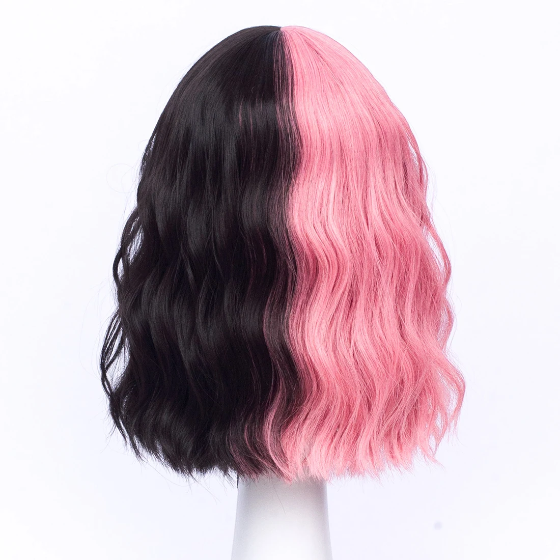 Black Ombre Pink Wavy Short Synthetic Hair Wig with Bangs Breathable Chemical Fiber Party Cosplay Wigs for Women