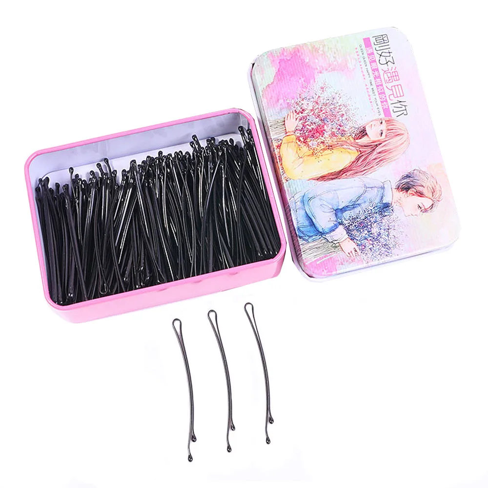 100PCS Black Small Bobby Pins With Storage Case For Kids Girls Women Hairclip Container Hairgrip Hair Accessories For Wedding