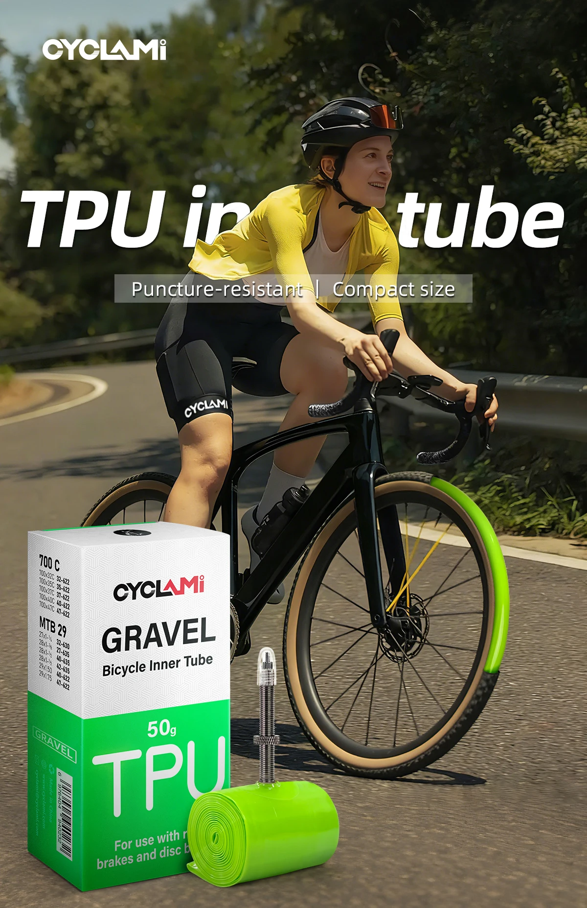 CYCLAMI Ultraleichter 29-Zoll-MTB-Schlauch aus TPU mit französischem Ventil (FV) 45 mm für Gravel 700C 32C 35C 37C 40C 47C Superleicht – Detail 2