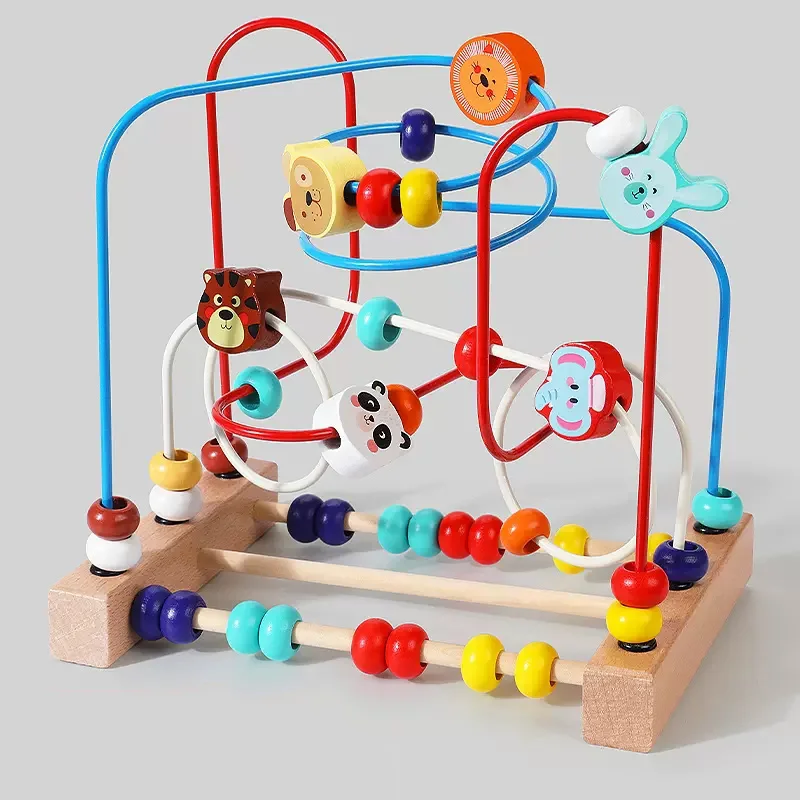 Montessori Baby Toys Kids Learning Educational Math Toy Wooden Circles Bead Wire Maze Abacus Puzzle Toys for Children 1 2 3 Year