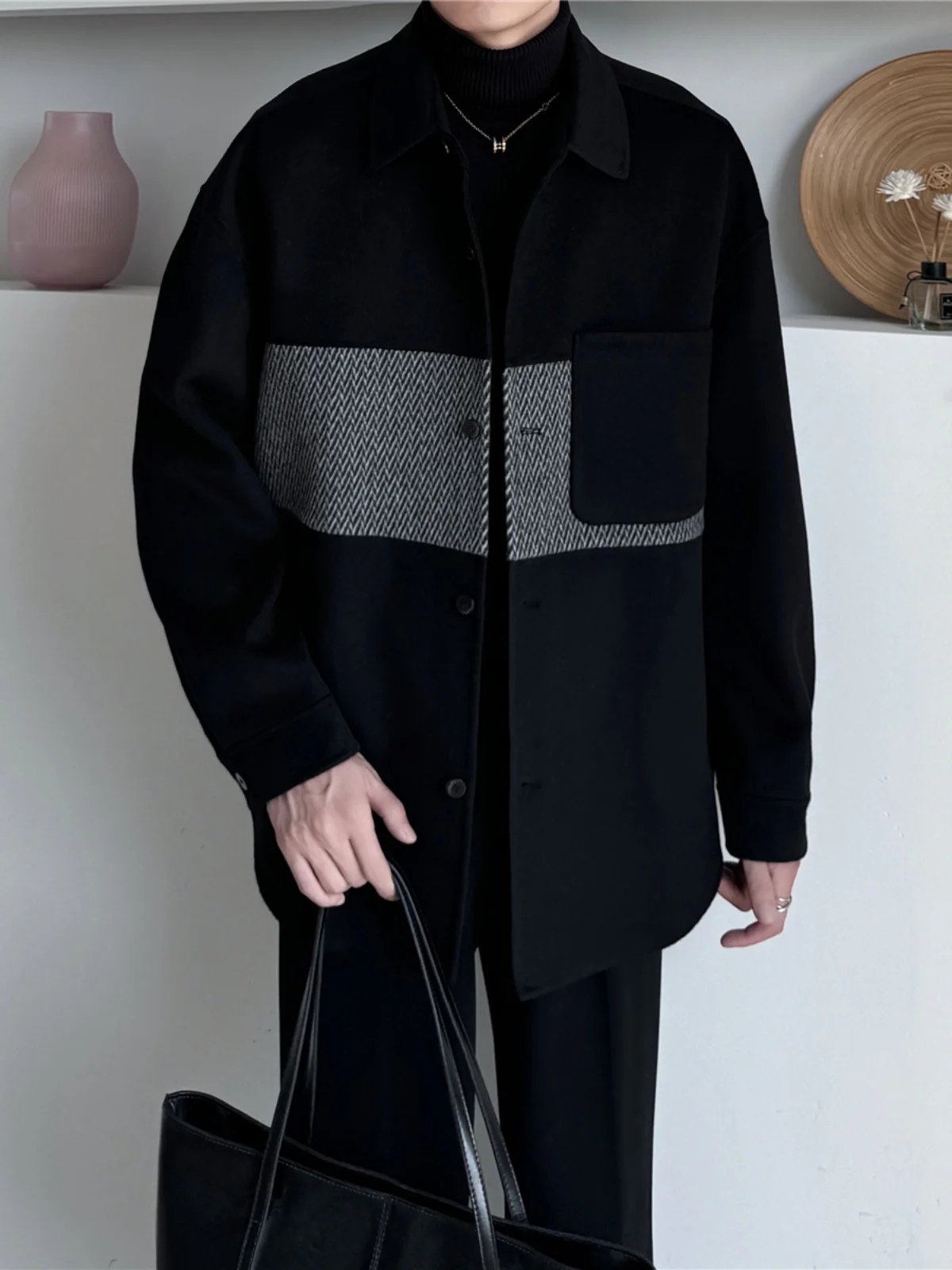 

Мужское высококачественное однобортное пальто средней длины из двусторонней шерсти для повседневной носки, зимнее, модное, в стиле молодежной энергии