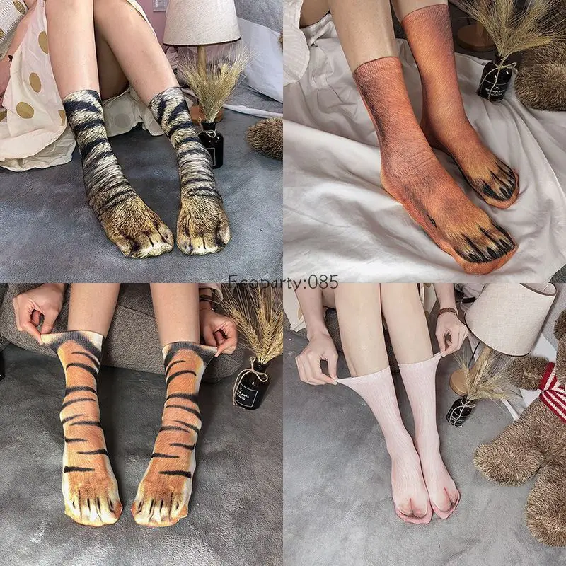 Unisex-Erwachsene, 3D-gedruckte Tierpfoten-Socken, Katze, Hund, Dinosaurier, Tigerpfoten-Socken für Damen und Herren, lustig, lässig, festlich, Geschenk, Socken, 40 cm