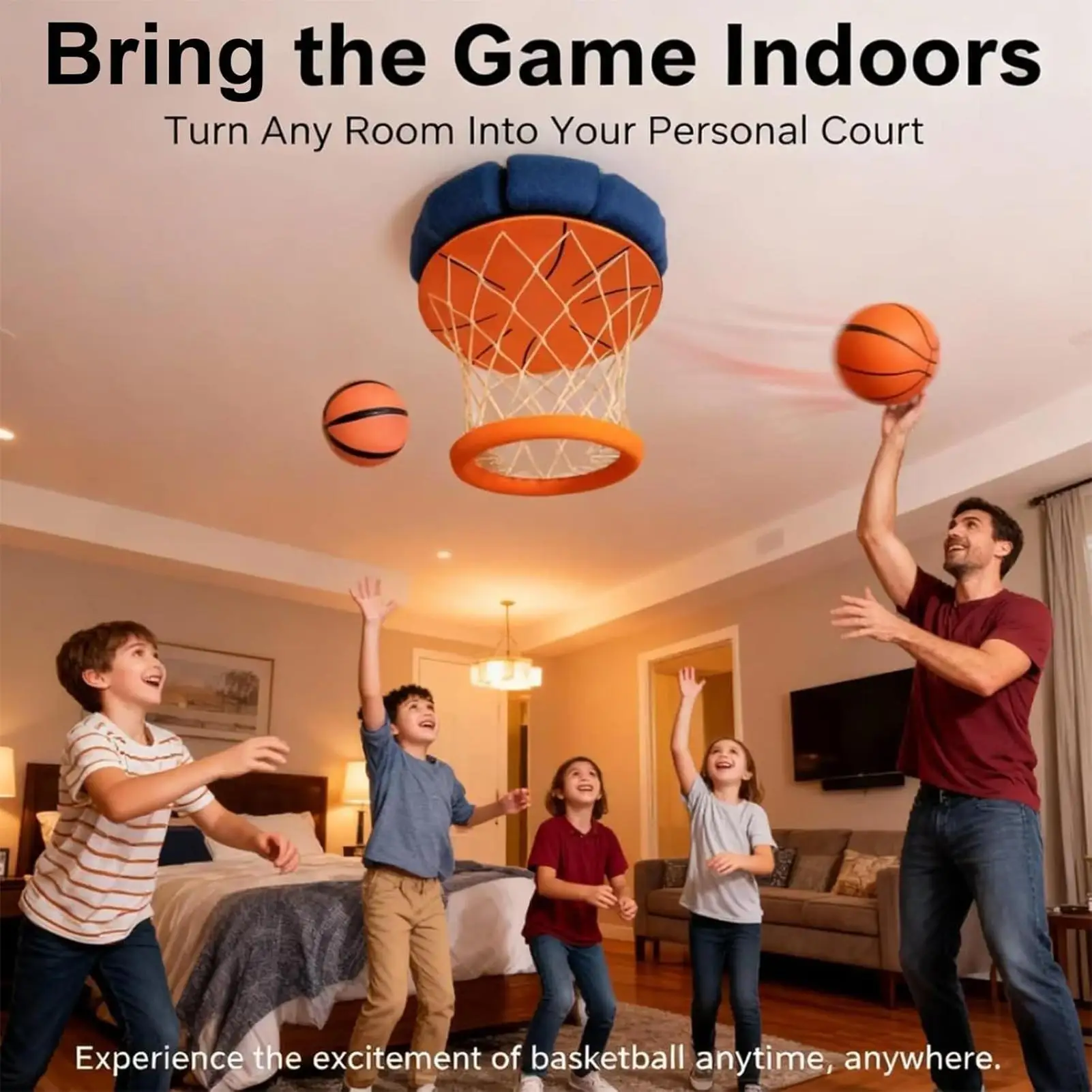 Cerceau de basket-ball d'intérieur suspendu pliable, Design peu encombrant avec filet et balle, jeu de sport amusant pour la maison, la chambre à coucher, le salon