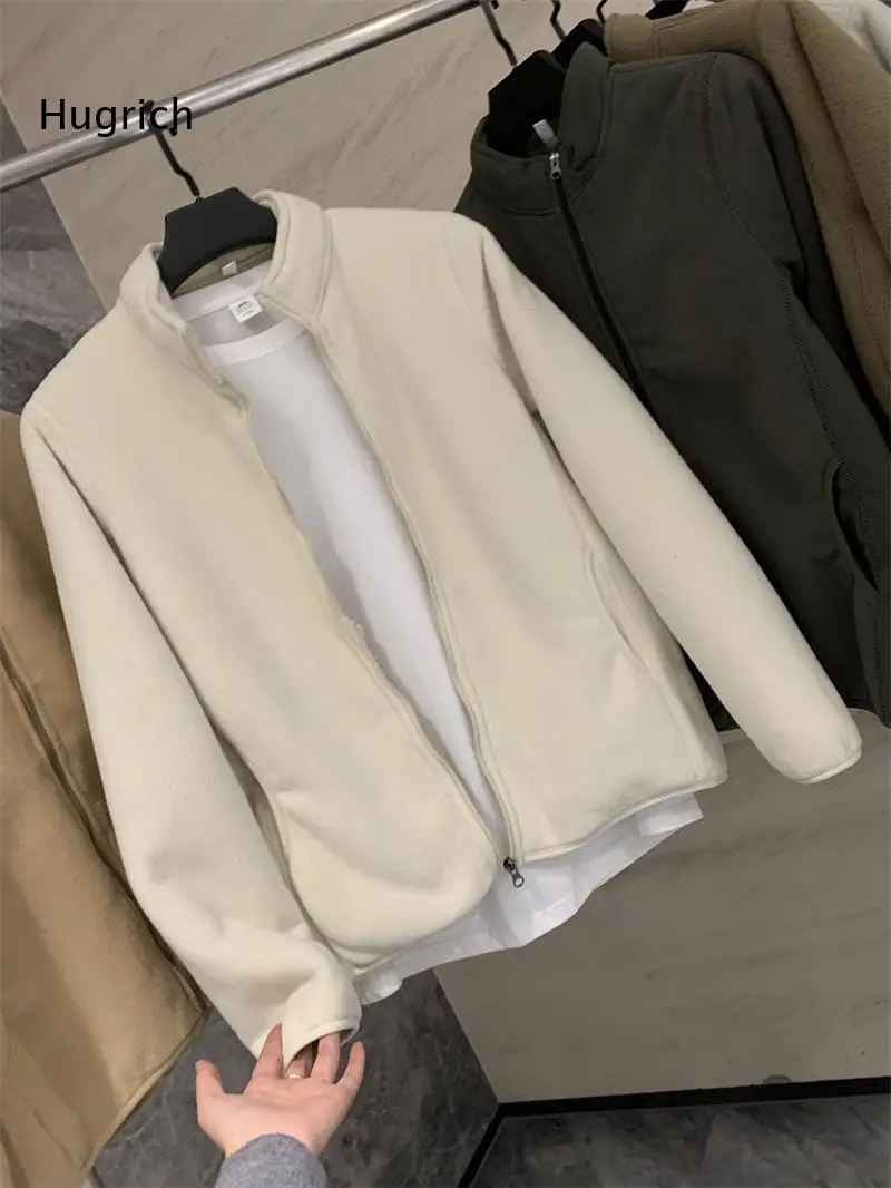 Women Fleece Stand Collar Jacket Full Zip Up Long Sleeve Warm Outerwear With Side Pockets Casual Daily Coat For Cold Seasons