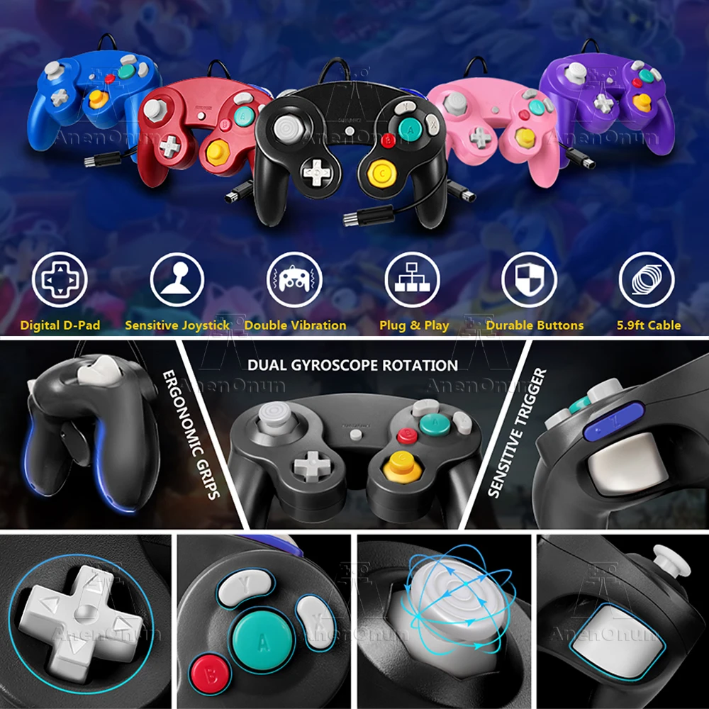 

Gamecube/Wii Controller NGC Classic Wired Remote Gamepad Vibration Control Retro Video Game Console Joypad Joystick Accessories