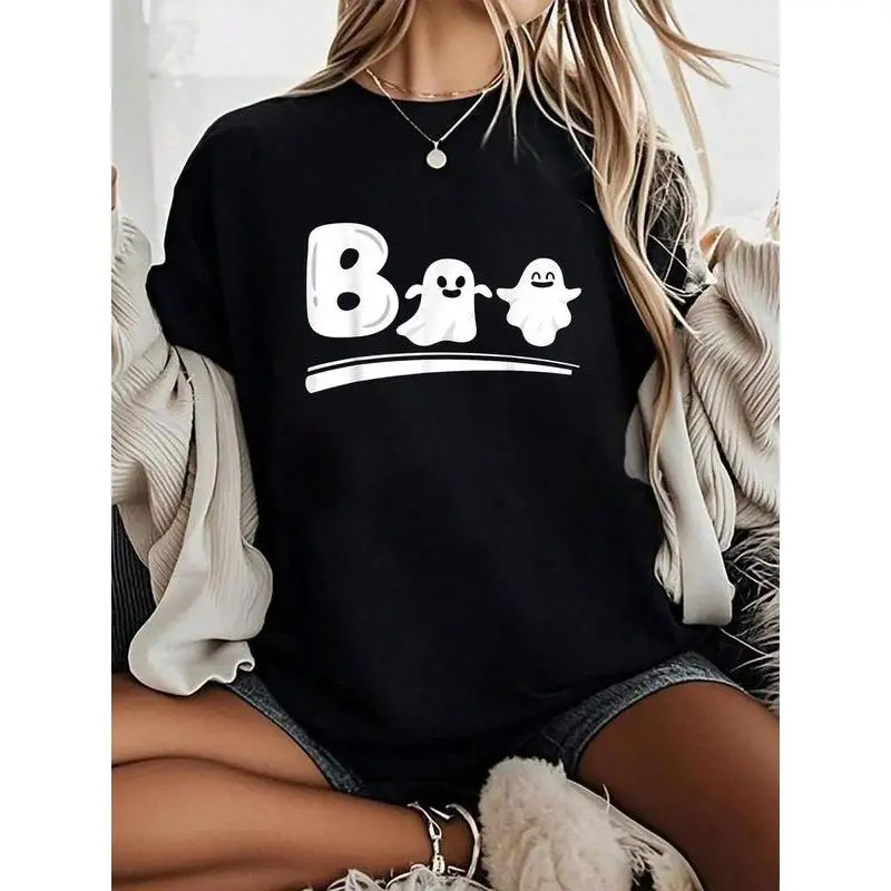 

Boo Ghost Sweatshirt Spooky Halloween Graphic Tee Unisex Funny Crewneck Pullover Fall Season Aesthetic