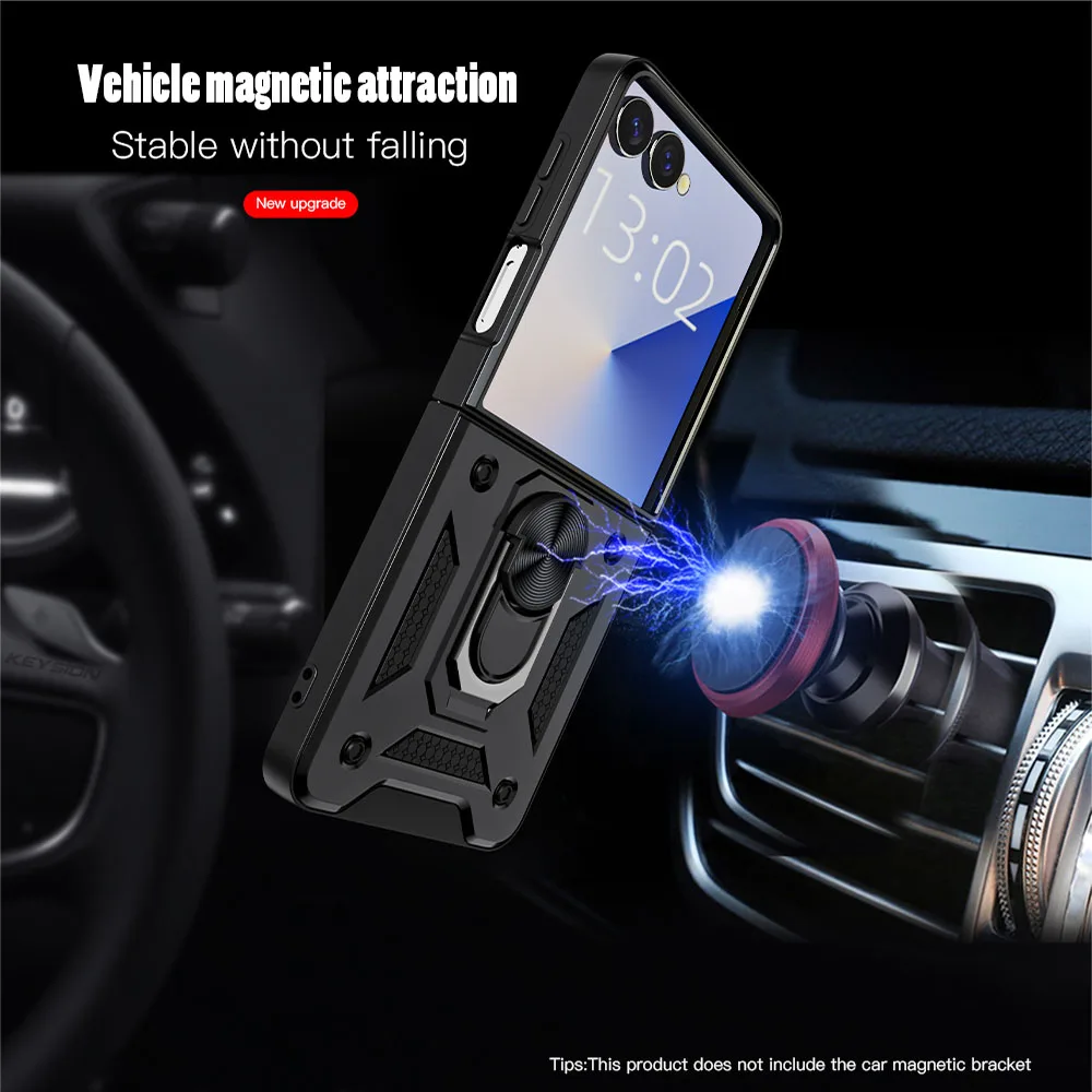 Premium Military Grade Armor Shockproof Protection Case For Samsung Z Flip 7 FE 6 5 Car Magnetic Invisible Ring Bracket Cover view 2