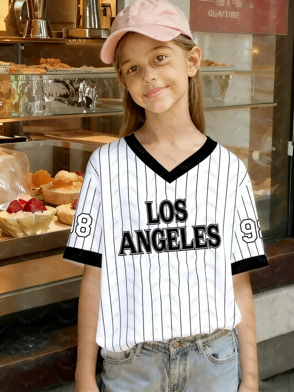 

Girls Casual Sports Style Los Angeles NO.98 Print Short Sleeve V-Neck Women's Children Men's Boy's Parent child T-shirt Tops