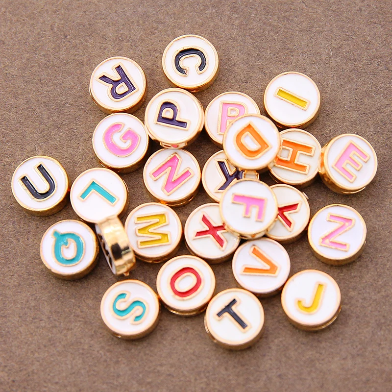 10/26pcs 10mm Colorful Enamel Alphabet Initial Letter Charms Handmade Pendant For DIY Bracelet Jewelry Making