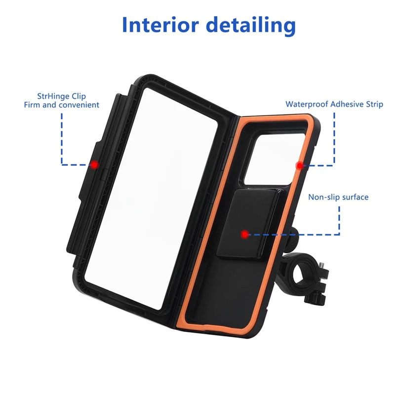 Motorcycle Phone Mount Waterproof, Bike Phone Mount With Handlebar Mount Base & Touch-Screen, 360 Rotation Phone Holder