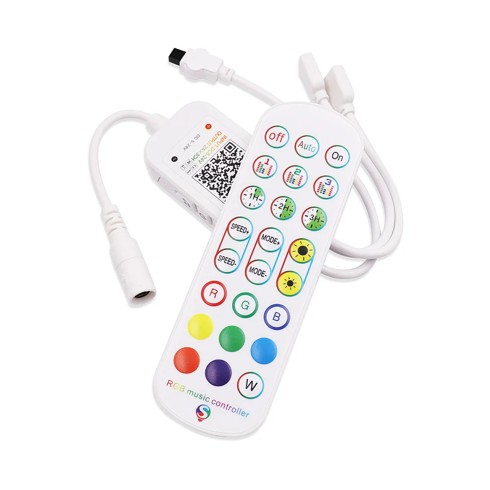 Bluetooth Music RGB LED Strip Controller Dimmer APP Remote Control 24 Keys Bluetooth Music RGB Dimmer Connected DC 5V 12V 24V