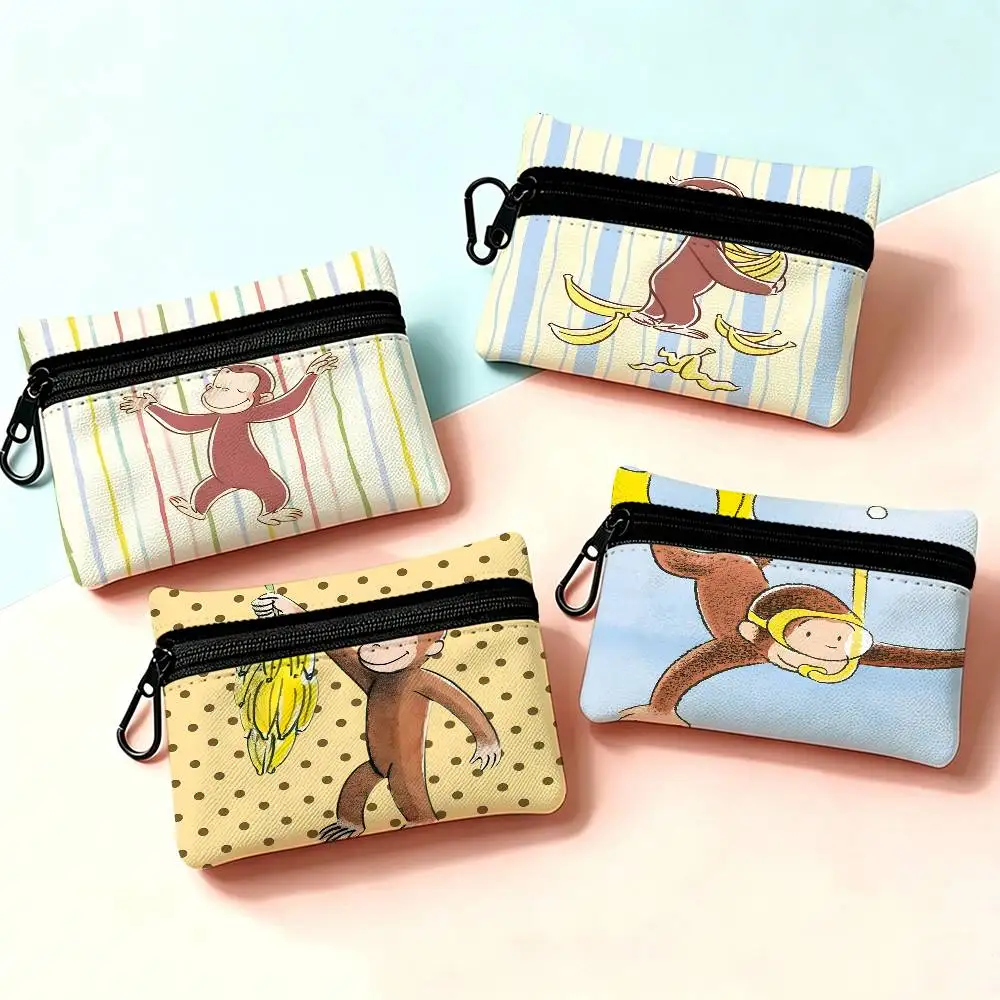 MONKEY CARTOON C-Curious GeorgeS Portable Oxford Fabric Mini Wallet Carabiner Design Small Coin Bag For Cards Keys Earphones