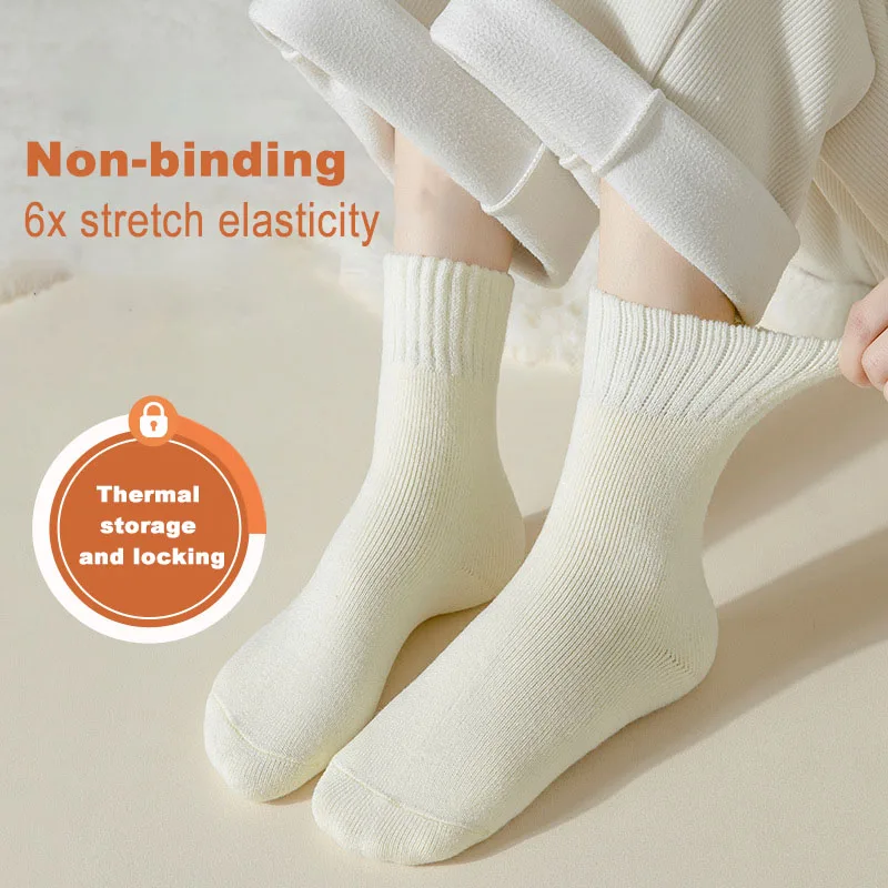 

Warm Socks New Cashmere Wool Socks Women's Winter Thicken Warm Black White Pack Set Thermal Japanese Fashion Solid Color