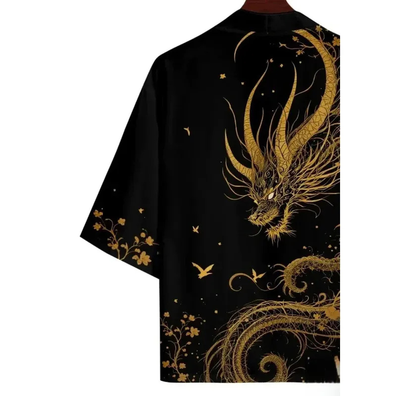 جديد شعبي اليابانية التقليدية الساموراي كيمونو أنيمي التنين نمط مطبوعة موضة مفتوحة سترة العصرية كيمونو #4