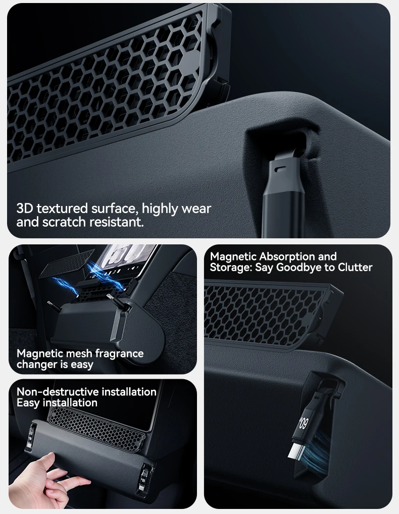 YZ Für Tesla Model YL 2026 3-in-1 Hintere Lüftungsabdeckung 2 Typ-C 60W USB-Hub Dockingstation mit Aroma-Diffusor Schnellladung – Detail 2