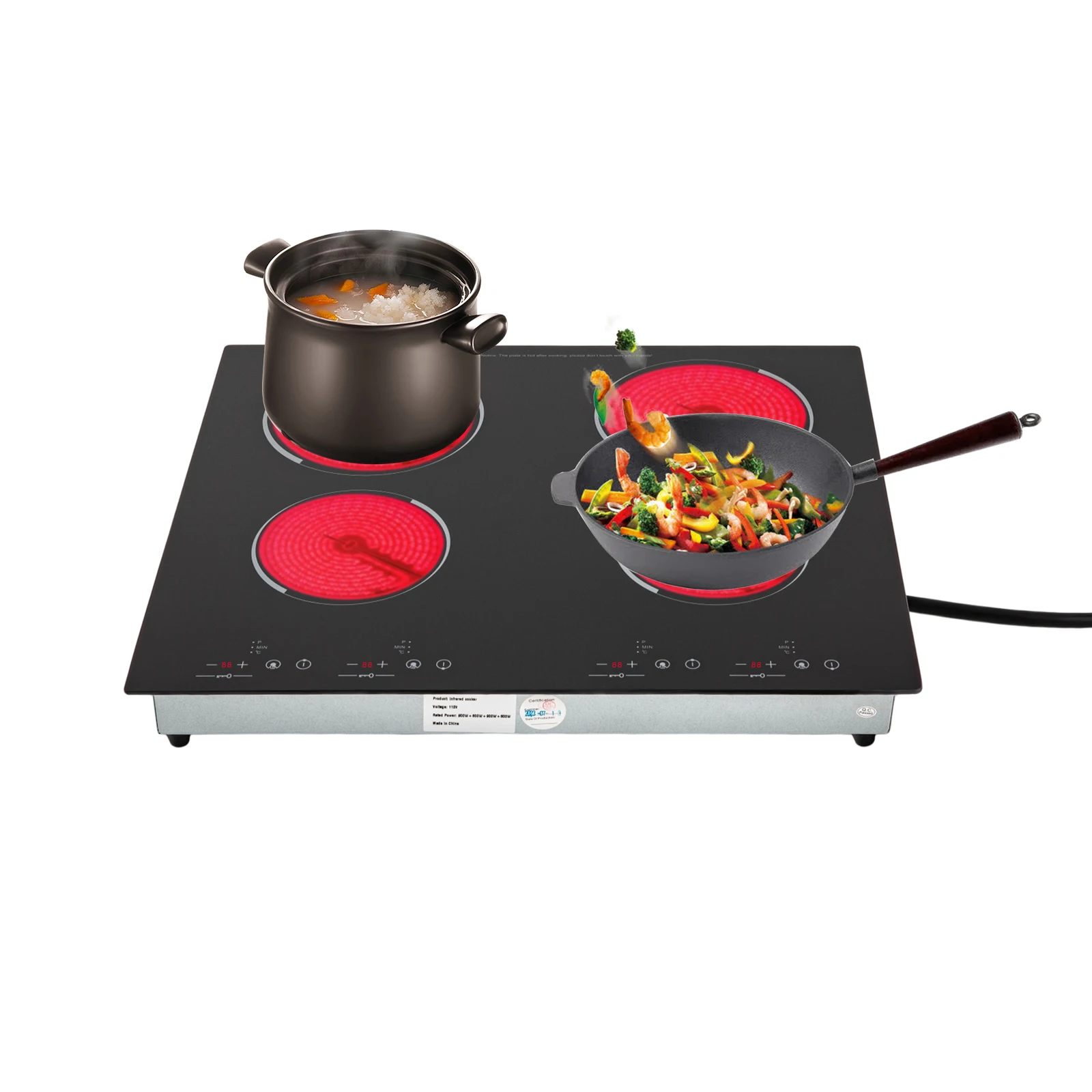

3000w Electric Cooktop 4 Burners 110v 9 Gears 0-120min Timer Child Lock Led Display Kitchens Snack Bars Hotels