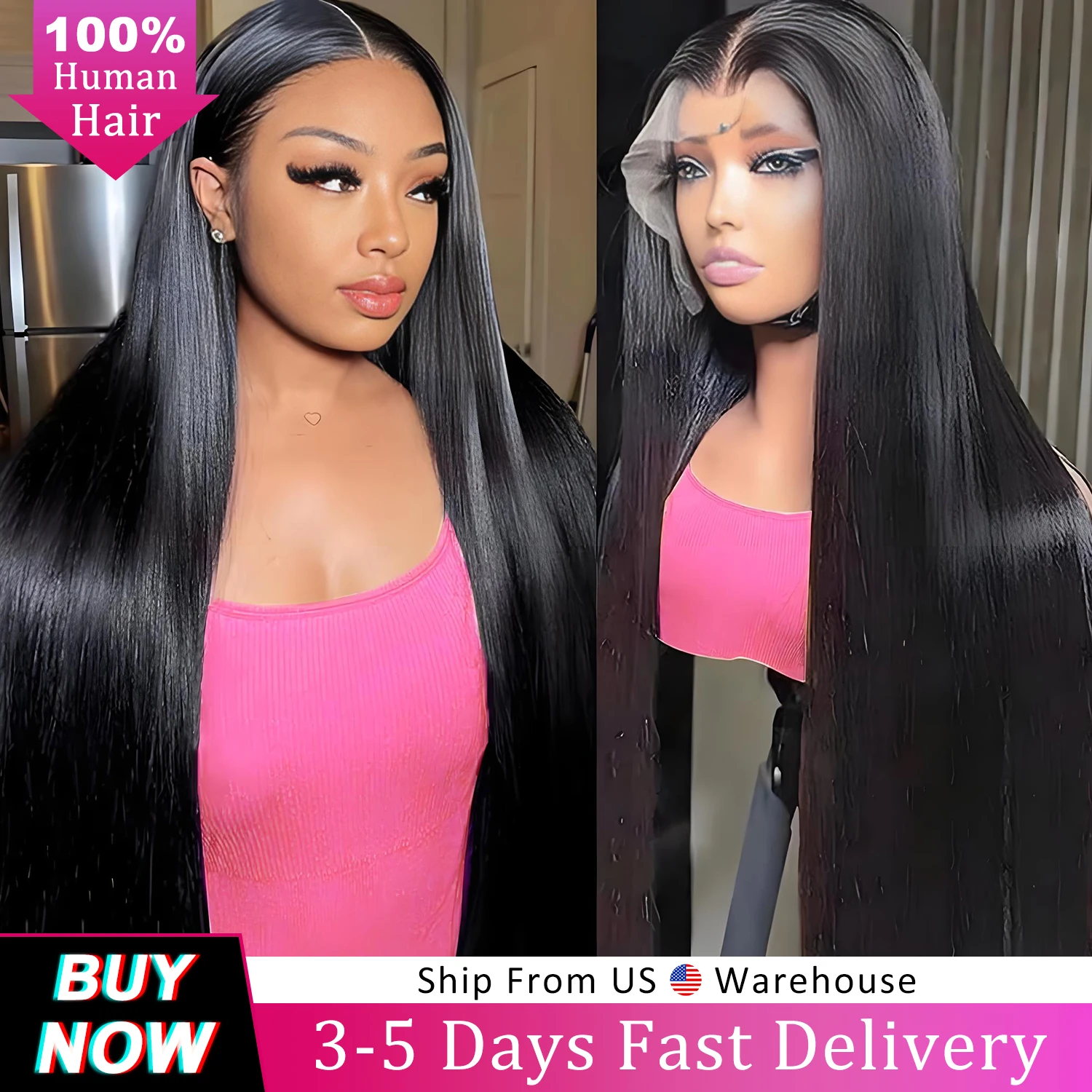 

13x6 Hd Bone Straight Lace Frontal Wigs 40 Inch Transparent Long Straight 100% Human Hair 220 Density Brazilian Plucked Lace Wig