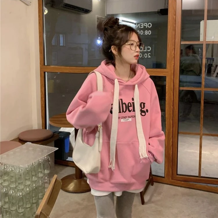 Women's 2026 Fleece Lined Hoodie Thick Warm Pullover Sweatshirt Braided Drawstring Loose Casual Streetwear Autumn Winter Top