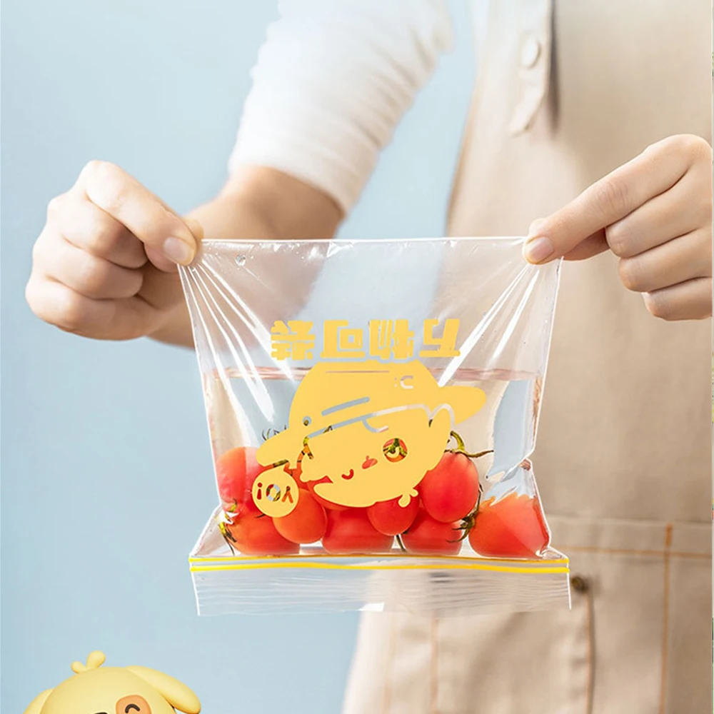 Food Grade Fresh-keeping Bag Cartoon Household Fruit and Vegetables Food Freezing Bag Double-rib Moisture-proof Storage Bags