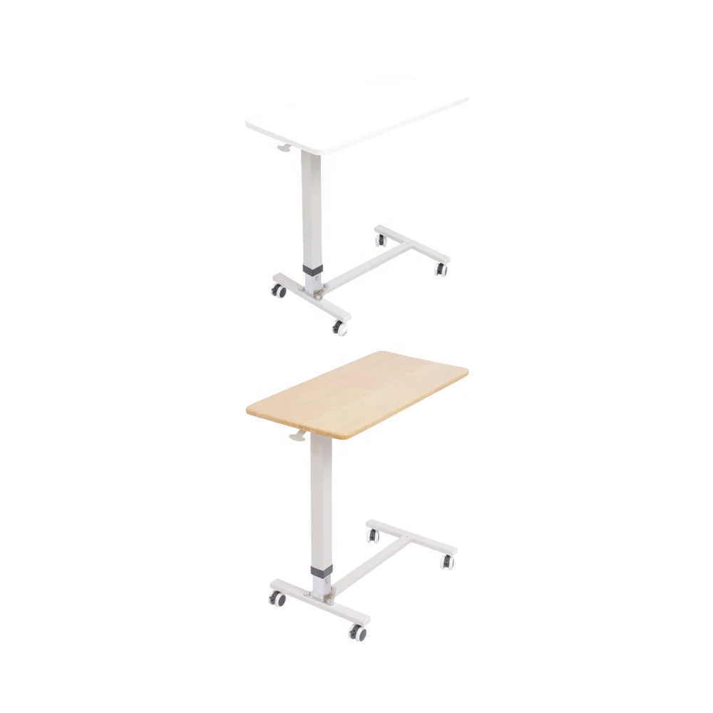 โต๊ะอาหารข้างเตียงผู้ป่วยแบบปรับระดับได้ พร้อมเฟอร์นิเจอร์ข้างเตียงแบบเคลื่อนย้ายได้ ทำจากไม้และโลหะ