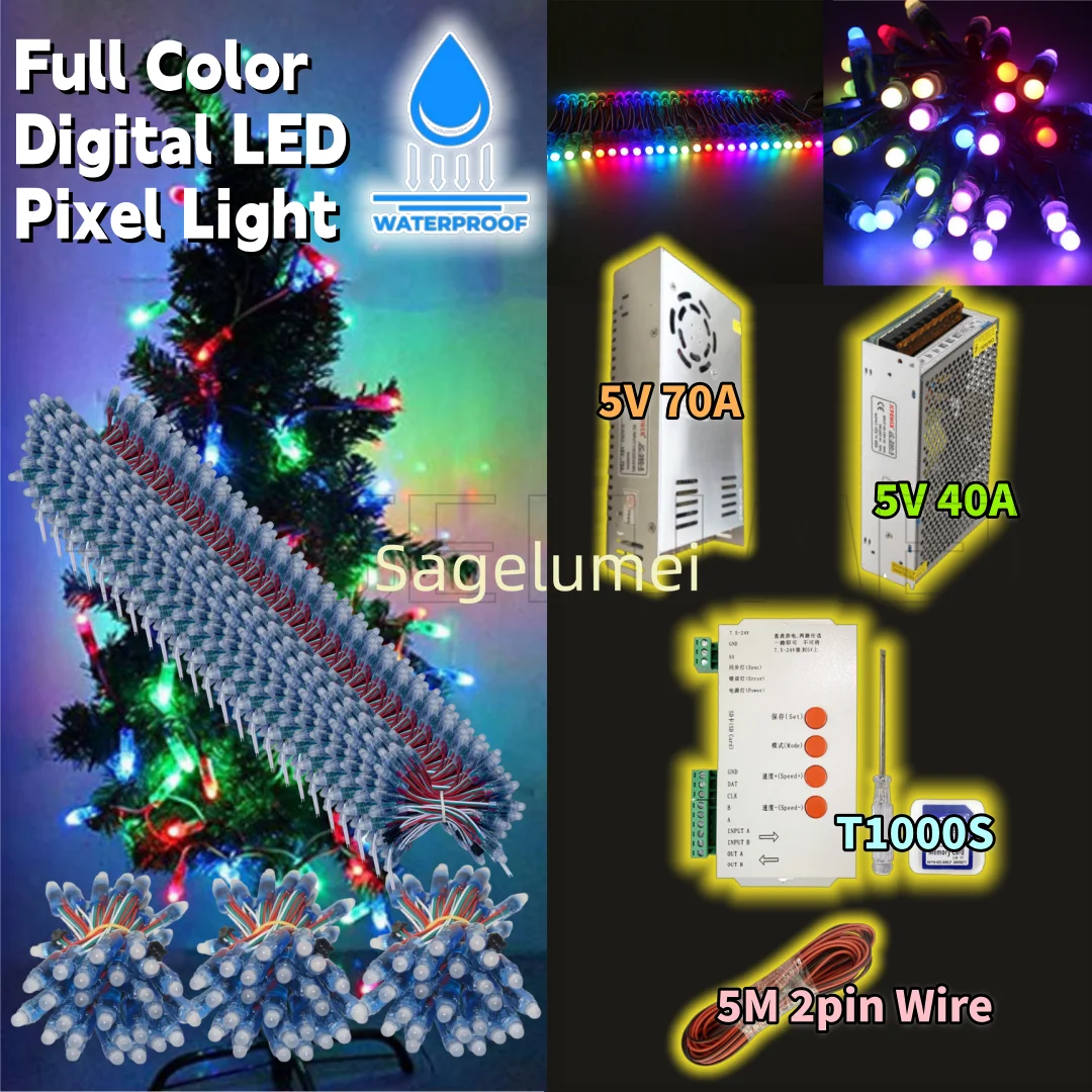 500/1000PCS DC5V F12MM Led Pixel String Lights Full Color LED Modules Waterproof IP67 for Outdoor Sign Board Amusement ParkDecor