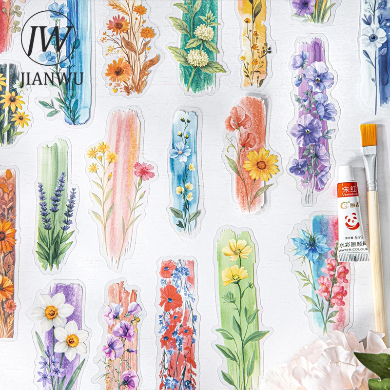 

JIANWU Ink Dyed Flower Shadow Series Vintage Watercolor Landscape Material Collage PET Sticker Creative DIY Journal Stationery