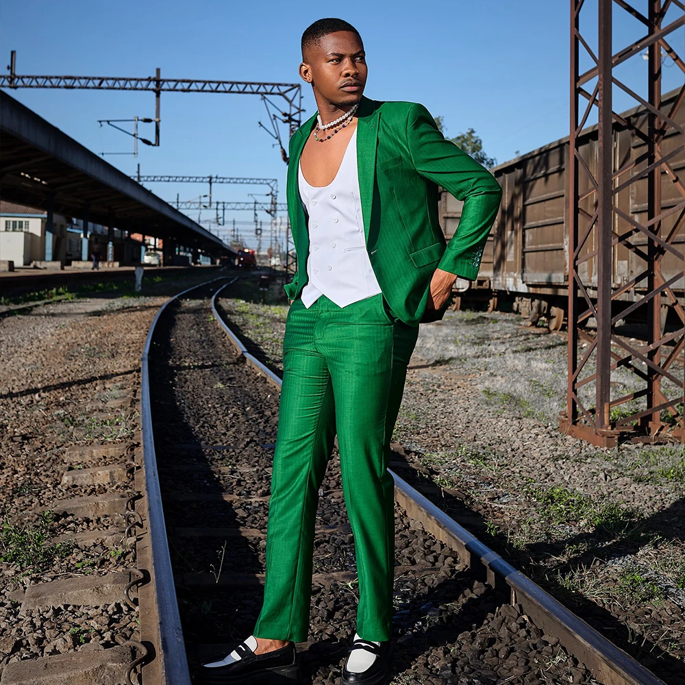 

Green Men's Suits 2 Pieces Peaked Lapel Single Button Wedding Guest Party Suit Evening Prom Blazer Graduation Jacket Customized