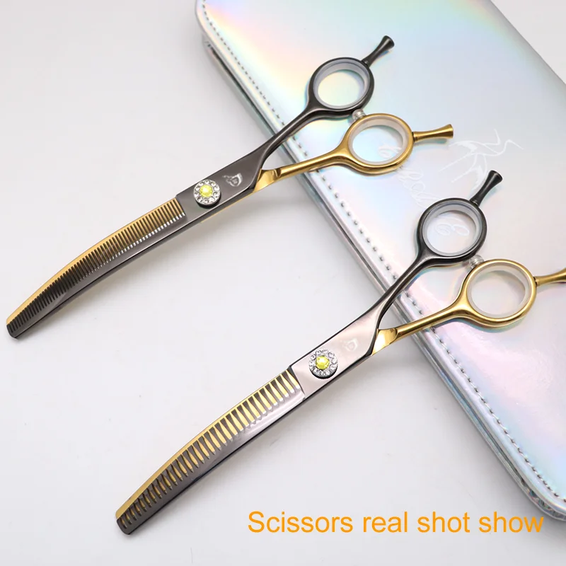 Crane Professional 7 Inch High-end Dog Grooming Scissors Curved Thinner Shears For Dogs Animal Hair Thinning Tijeras Tesoura