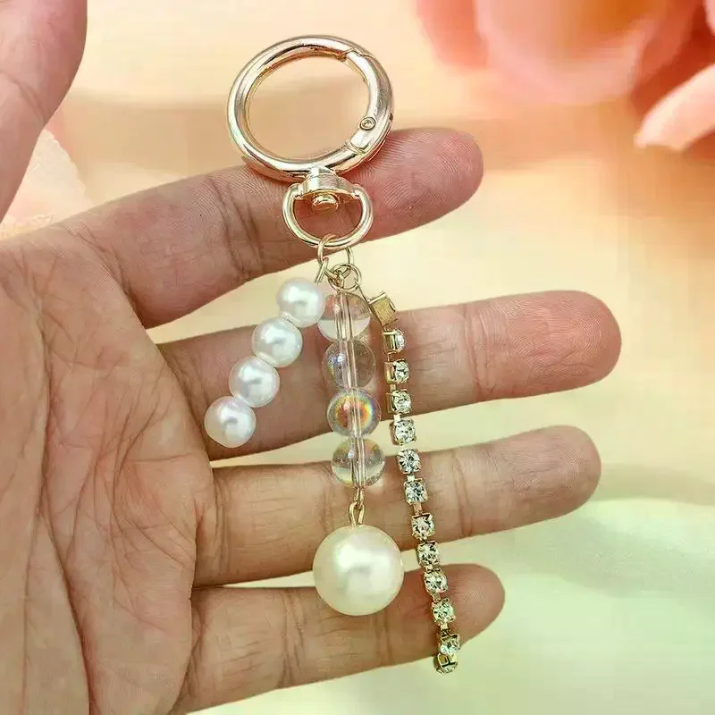Fashion Y2K Gold Color Cute Starfish Pearls Conch Shell Keychain Key Rings For Men Women Handbag Pendants DIY Jewelry Gift