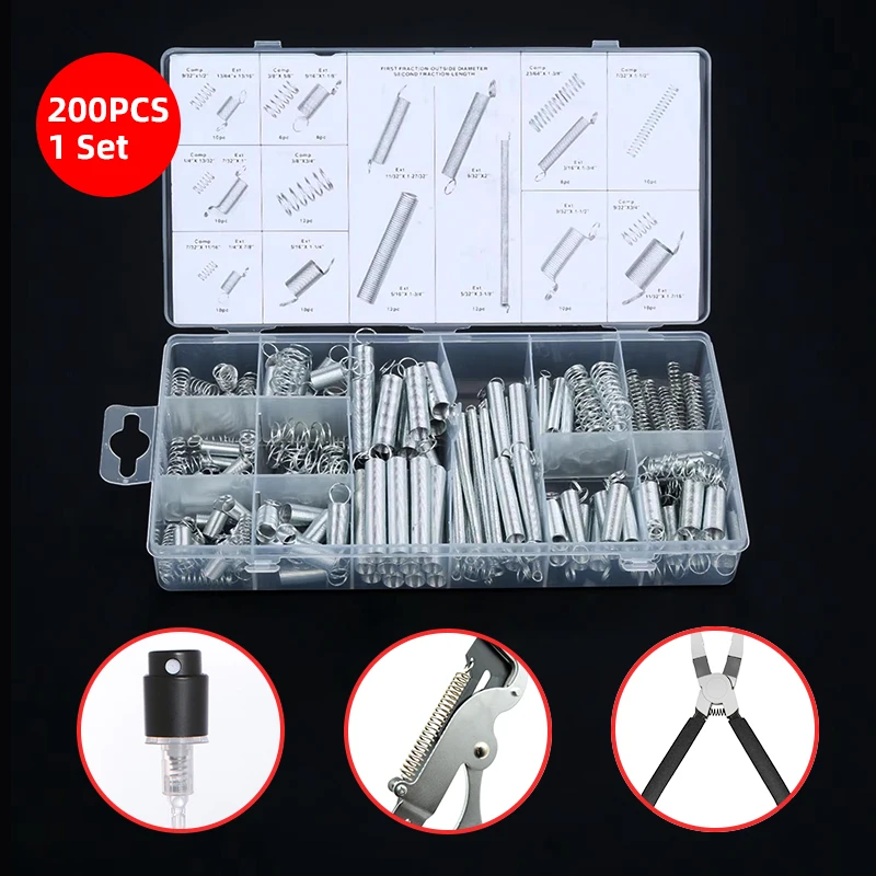 

Creamily 200Pcs/Set Spring Assortment Kit 20 Sizes Steel Compression Springs Mechanical Extension Springs Set For Home Repairs