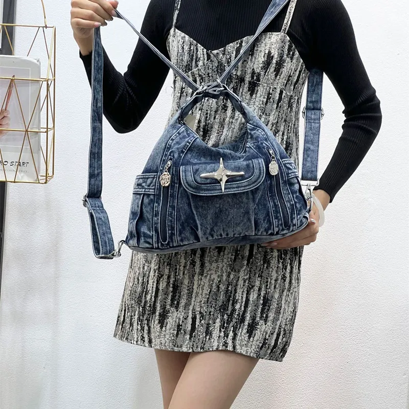 Tas tangan wanita Denim kualitas tinggi baru tas HOBO kapasitas besar kasual tas bahu Bolsas Totes wanita terlaris