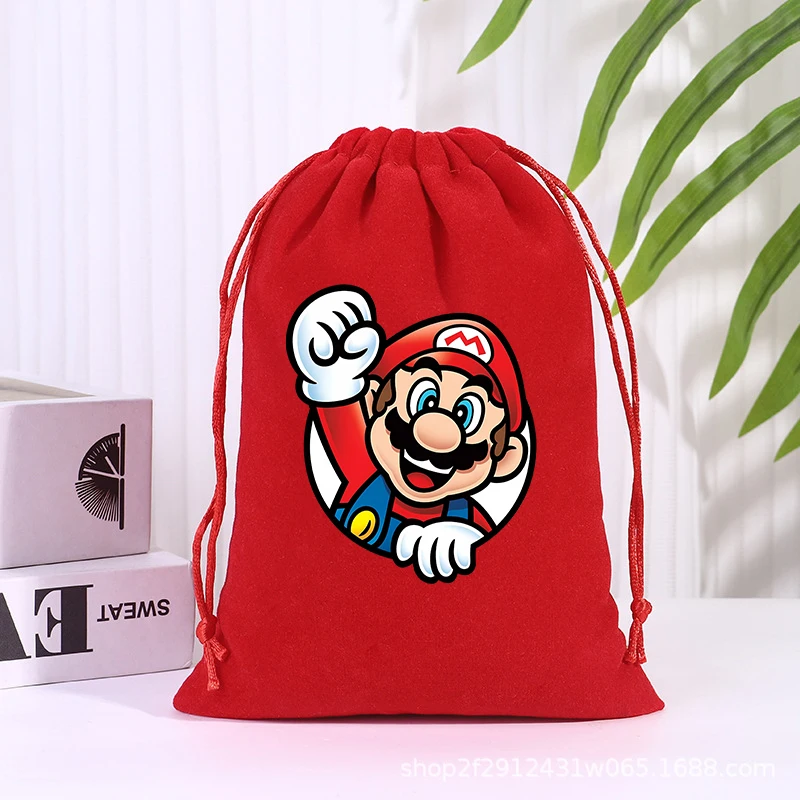 スーパーマリオブラザーズパーティー巾着ギフトバッグアニメ化粧品バッグポータブル収納整理バッグ生地ドローポケットトイレタリーバッグ
