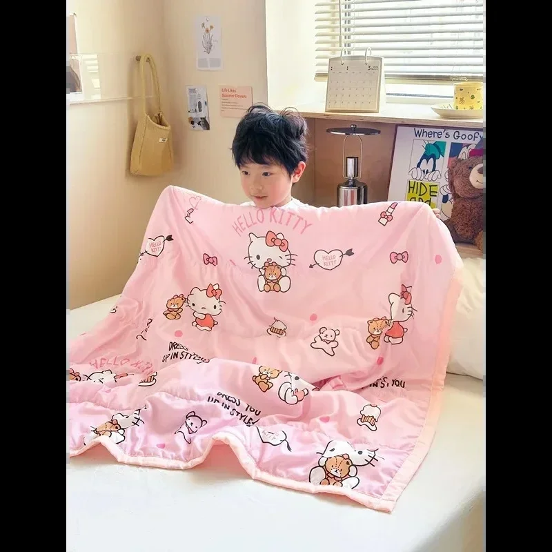 

Sanrio Hello Kitty Air Conditioning Quilt Kurumi Kawaii Cartoon Cute Student Family Lunch Blanket Summer Quilt Toys Girls Gift