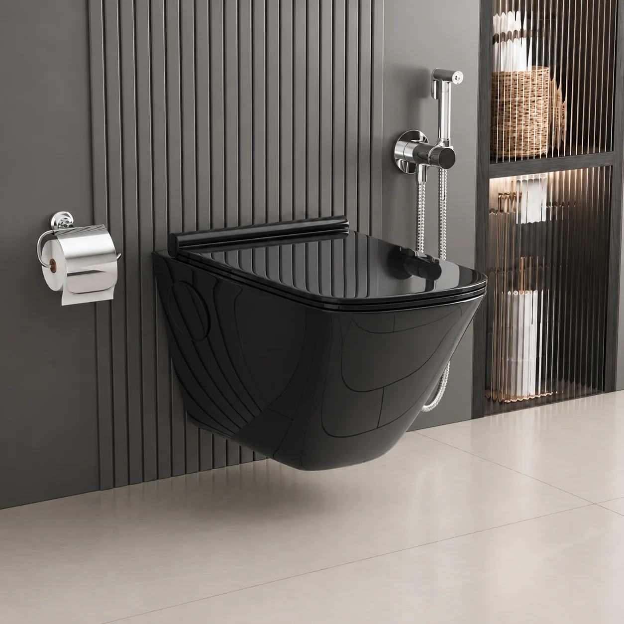 Black Ceramic Toilet One Piece Dual Flush Modern Bathroom Water Closet Wall Mounted Sanitary Ware for Hotels Villa Apartment