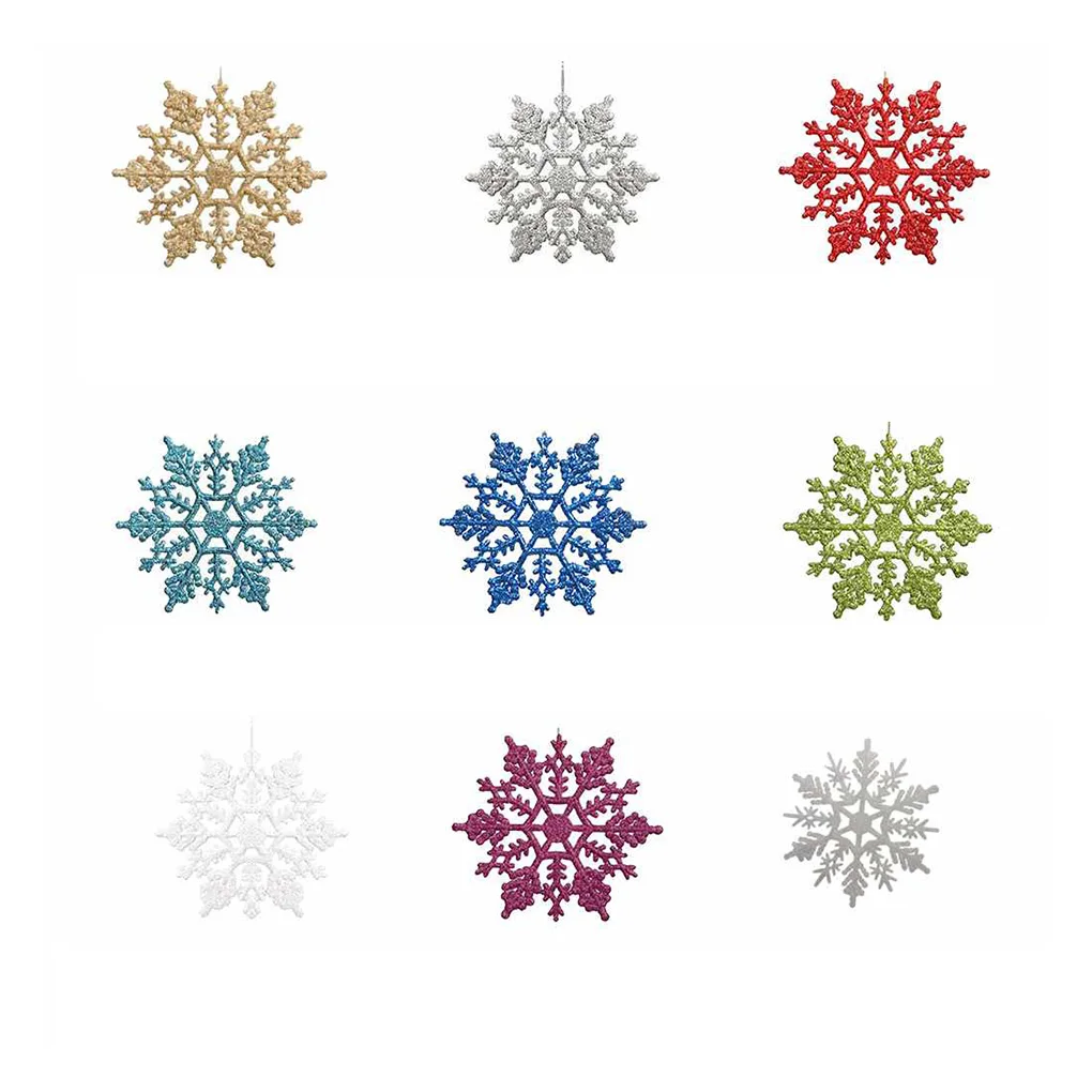 12pcs Plastic Christmas Xmas Snowflake Ornaments Tiny Sparkling Sequin Glitter Snow Wedding Holiday Festival Banquet Decor