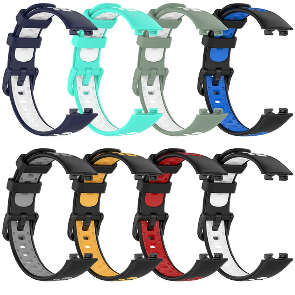 Watch Strap for Huawei Band 8 Watch Accessories Replacement Parts TPU Dual-Color Watchband with Holes