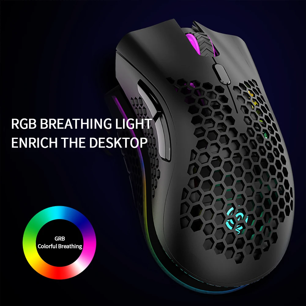 1pcs BM600 Wireless Mouse Lightweight Ergonomic Hollow Hole Rechargeable Colorful RGB Luminous Office Game Esports Mouse