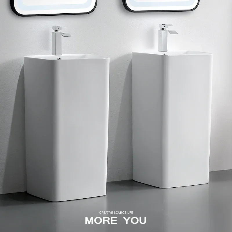 Household integrated molding one-piece column basin ceramic hand washing square column basin